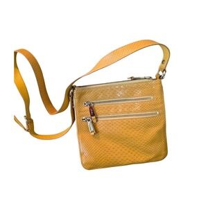 Cole Haan Crossbody Bag Leather Snakeskin Print‎ Zip Pockets Mustard